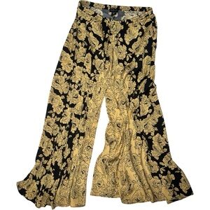 Rachel Zoe Black & Gold Floral Wide Leg Pants | Elastic Waist | Size Medium